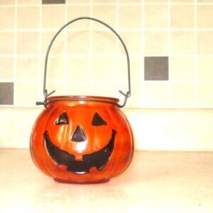 Vintage glass Halloween pumpkin candle holder/bowl